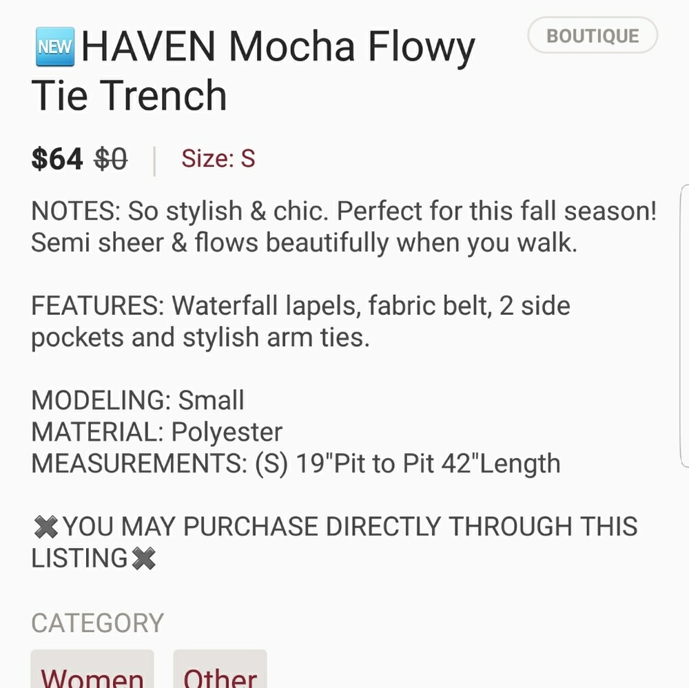 Haven Mocha Flowy Tie Trench - Picture 5 of 5